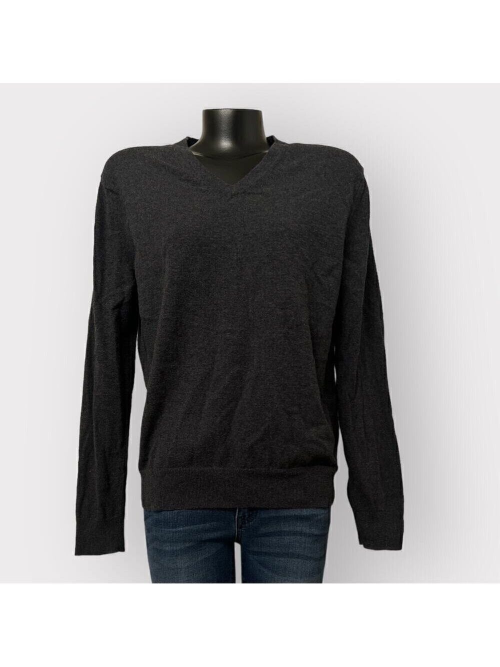 Express Mens Cashmere Sweater sz L V-Neck Lightweight Twee Long Sleeve Top Gray